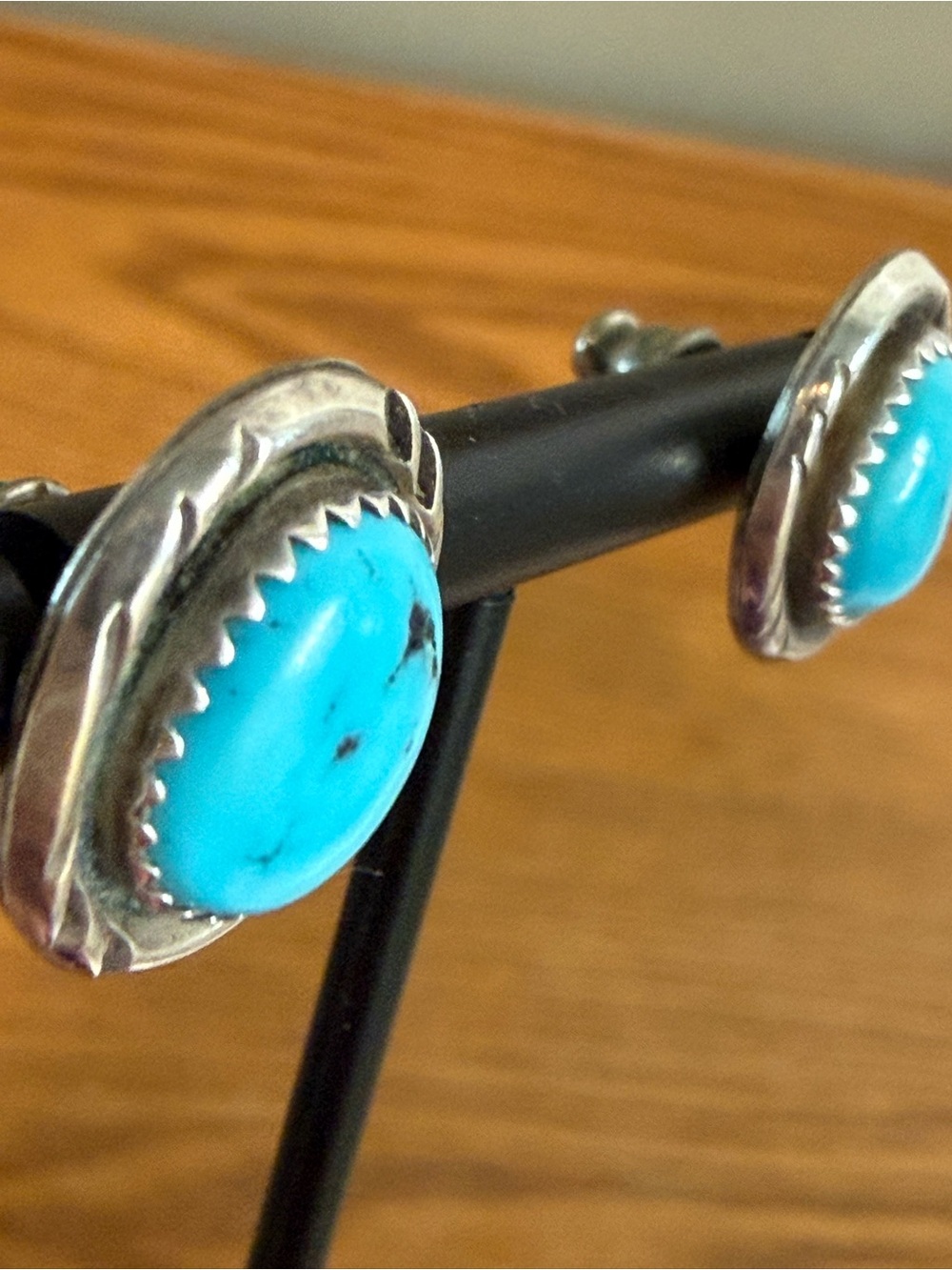 Vintage Navajo Sterling Silver Turquoise Earrings Native American Studs 6 grams - Picture 6 of 15